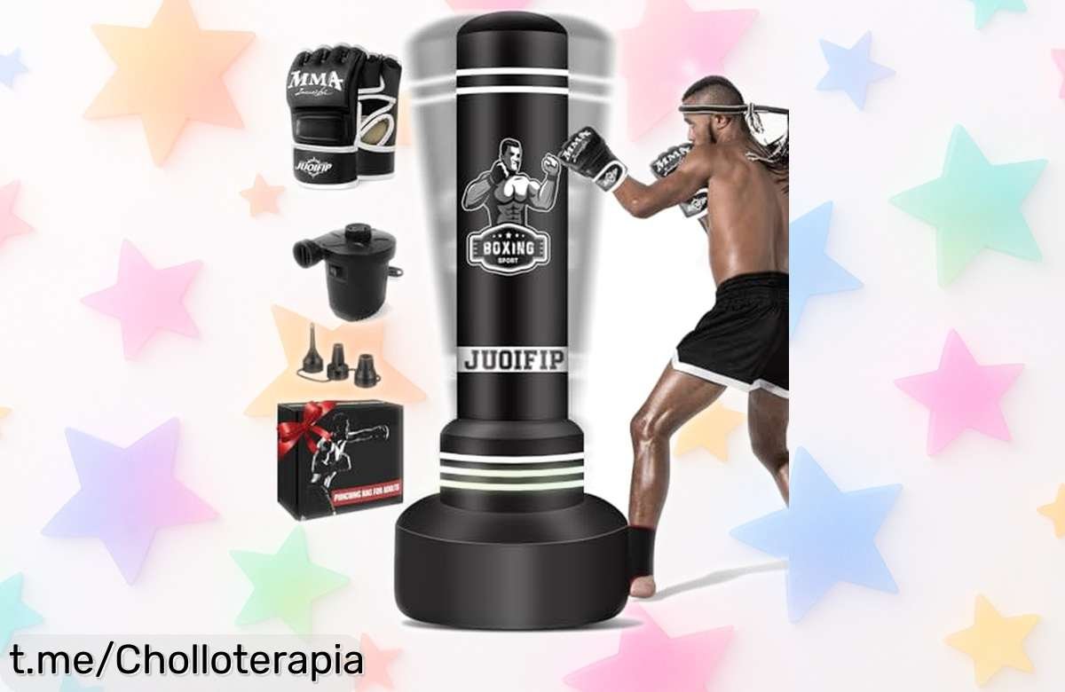 Saco de boxeo JUOIFIP con guantes y bomba eléctrica, ¡rebajado a un precio increíble! Entrena en casa divirtiéndote como nunca. ¡No te quedes sin el tuyo!