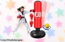 Saco de boxeo para niños Qoosea con guantes y base súper fuerte, ¡diversión asegurada a un precio muy bajo que no puedes dejar escapar!