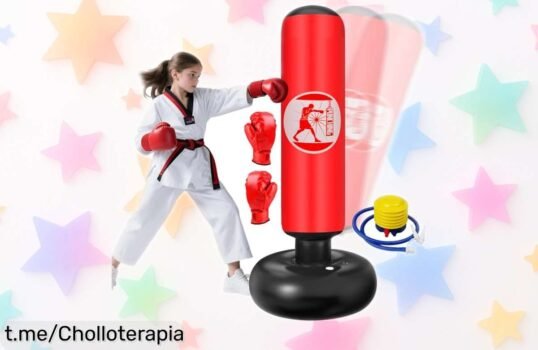 Saco de boxeo para niños Qoosea con guantes y base súper fuerte, ¡diversión asegurada a un precio muy bajo que no puedes dejar escapar!
