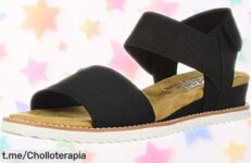 Sandalias Skechers Desert Kiss para mujer, el chollazo que tus pies merecen. ¡Aprovecha ahora con suela duradera y correa ajustable! No dejes pasar esta locura.