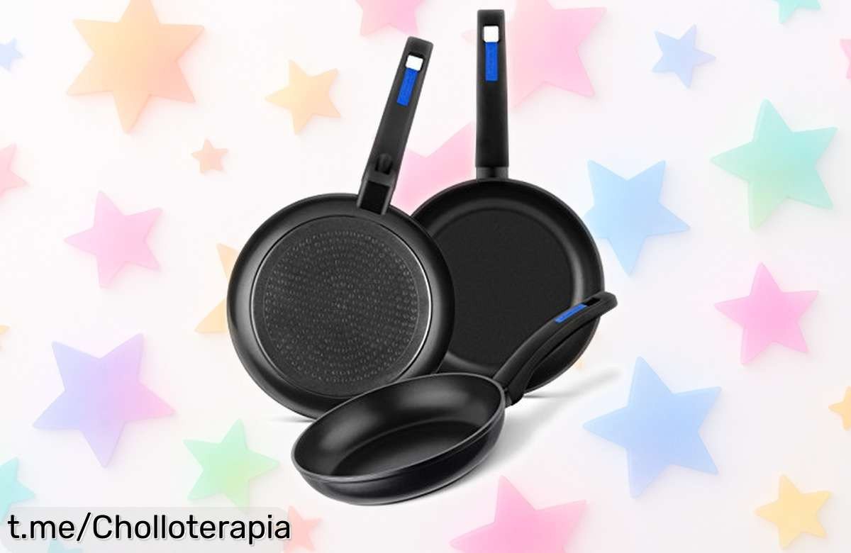 Set de 3 sartenes Monix Martín Berasategui a precio loco: antiadherentes, con mango que no quema y listos para inducción. ¡Renueva tu cocina sin complicaciones hoy mismo!