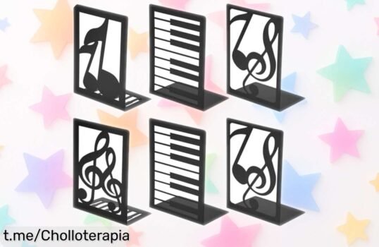Set de 3 sujetalibros metálicos SITAKEGS con diseño de notas para que tus libros se mantengan firmes y ordenados ¡aprovéchalo, está a un precio locos que no puedes dejar pasar!