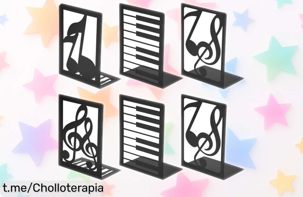 Set de 3 sujetalibros metálicos SITAKEGS con diseño de notas para que tus libros se mantengan firmes y ordenados ¡aprovéchalo, está a un precio locos que no puedes dejar pasar!