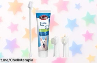 Set de higiene dental para perros TRIXIE con pasta de menta y cepillos: ¡super chollo que mantendrá su aliento fresquito y dientes impecables! No te lo pierdas, tu peludo lo merece.