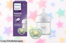 Set para bebé Philips Avent con biberón Natural Response y chupete Ultra Air, ¡ofertón que cuida su barriguita a un precio increíble! Aprovecha antes de que se acabe esta oportunidad.