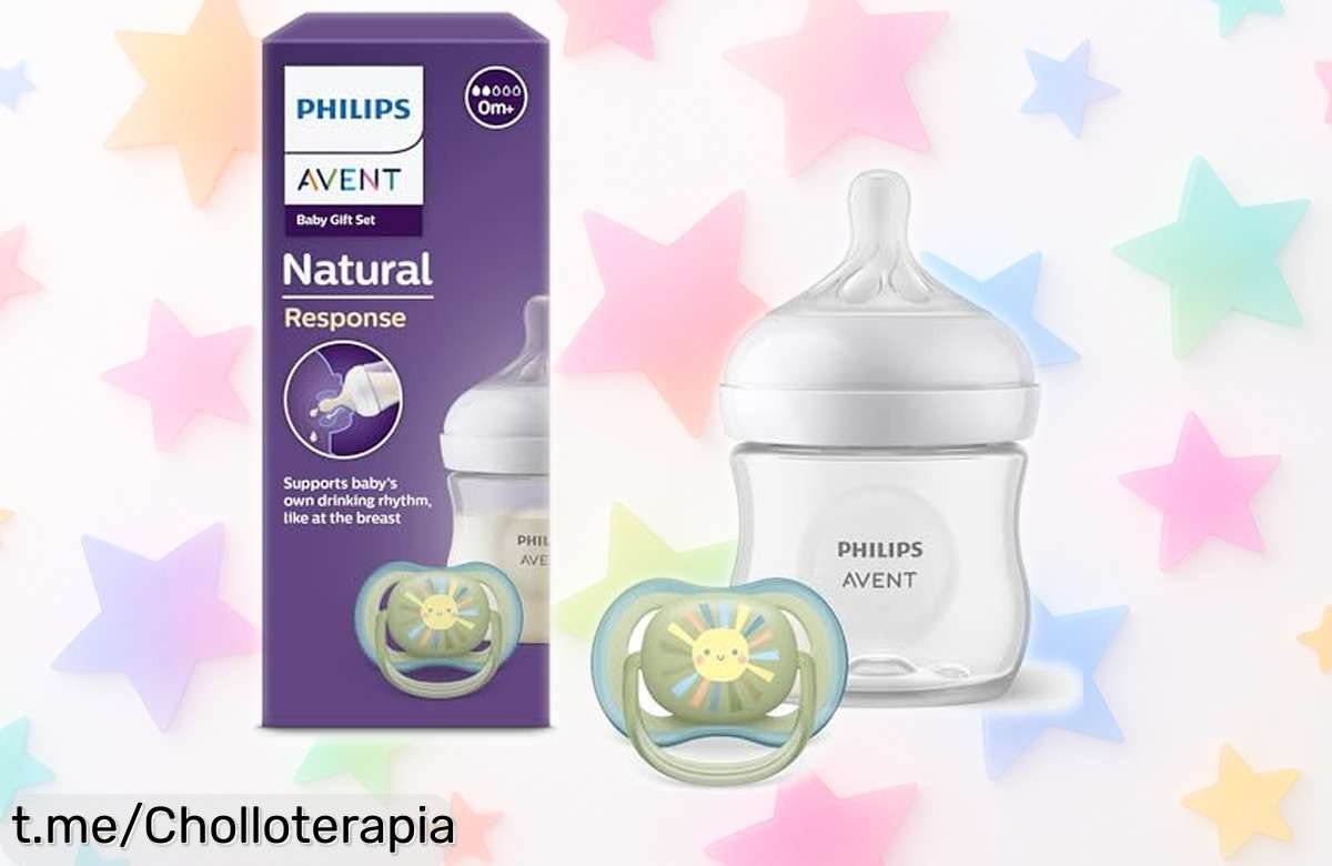 Set para bebé Philips Avent con biberón Natural Response y chupete Ultra Air, ¡ofertón que cuida su barriguita a un precio increíble! Aprovecha antes de que se acabe esta oportunidad.