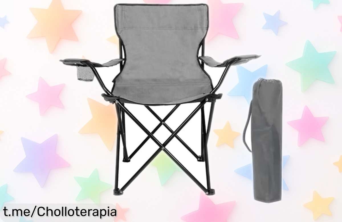 Silla plegable Azorex para camping y playa con reposabrazos y portavasos, ¡preparada en un segundo! Aprovecha este chollazo antes de que se acabe la oferta.