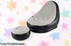 Sofá inflable GOPLUS con otomana que se infla en segundos, ideal para el salón o la terraza; no te pierdas este precio de escándalo y añade confort a tu vida ¡ahora!