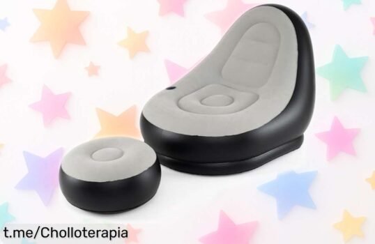 Sofá inflable GOPLUS con otomana que se infla en segundos, ideal para el salón o la terraza; no te pierdas este precio de escándalo y añade confort a tu vida ¡ahora!
