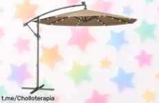 Sombrilla para balcón SONGMICS con 32 luces LED: transforma tu terraza en un oasis nocturno y disfruta bajo el sol sin preocupaciones, ¡aprovéchate de este chollo ya!