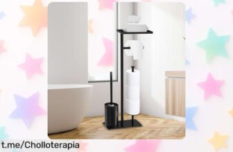 Soporte para papel higiénico de pie con estante y espacio para 3 rollos, un ofertón que transforma tu baño en el lugar más práctico y ordenado del hogar.