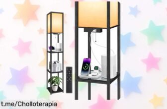 Sorprendente lámpara de pie OUTON con estantes, luz regulable y cargadores USB, un ofertón que le dará vida a tu hogar ¡No te lo pierdas!