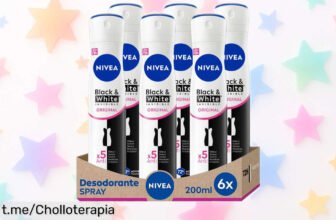 Spray desodorante NIVEA Black & White Invisible en pack de 6 unidades, ¡ofertón alucinante que cuida tu piel y no mancha la ropa! Aprovecha este chollo antes de que sea tarde.