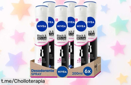 Spray desodorante NIVEA Black & White Invisible en pack de 6 unidades, ¡ofertón alucinante que cuida tu piel y no mancha la ropa! Aprovecha este chollo antes de que sea tarde.