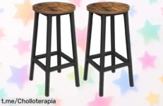 Taburetes de bar VASAGLE pack de 2 a precio loco, súper resistentes para dar estilo y ahorrar espacio en casa. ¡No te los pierdas!