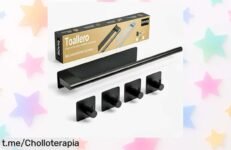 Toallero adhesivo ROVIQ con barra y 4 ganchos, un super chollo que transforma tu baño en segundos ¡No dejes pasar esta oportunidad única!
