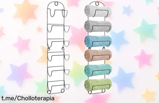 Toallero metálico de pared QUMENEY con 6 compartimentos, ordena y moderniza tu baño ¡con un precio loco que no se vuelve a repetir!