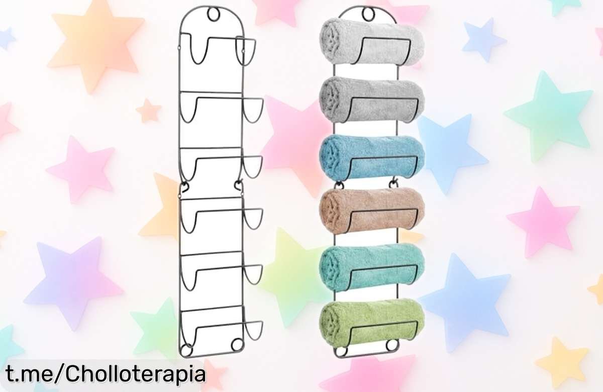 Toallero metálico de pared QUMENEY con 6 compartimentos, ordena y moderniza tu baño ¡con un precio loco que no se vuelve a repetir!