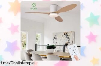 Ventilador de techo WOOX de madera con luz LED y control remoto a precio de escándalo, ¡no te quedes sin el tuyo y disfruta del frescor como nunca antes!