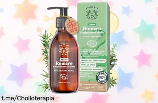 Aceite de Romero BIONOBLE para pelo y barba, crece fuerte desde la raíz y nunca pringoso; ahora a precio loco, ¡no te lo pierdas y cuida tu melena natural ya!
