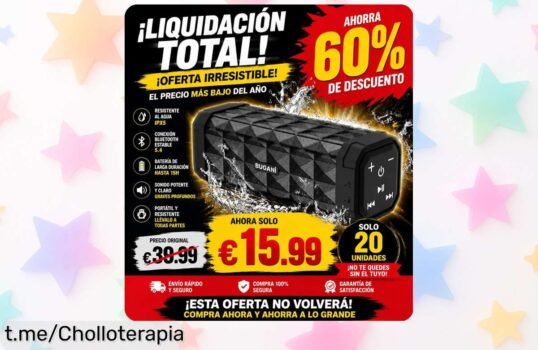 Altavoz portátil Bluetooth BUGANI de 30W, potencia brutal y 30 horas de música; precio loco con el cupón, ¡haz que tus fiestas sean inolvidables ya!