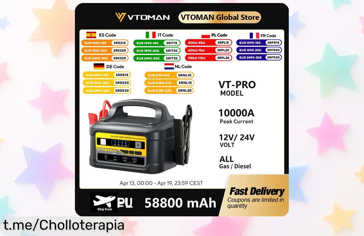 Arrancador de baterías portátil VTOMAN VTPRO 10000A: Nunca te quedes tirado con este super chollo a un precio de escándalo, ¡aprovecha antes que desaparezca!