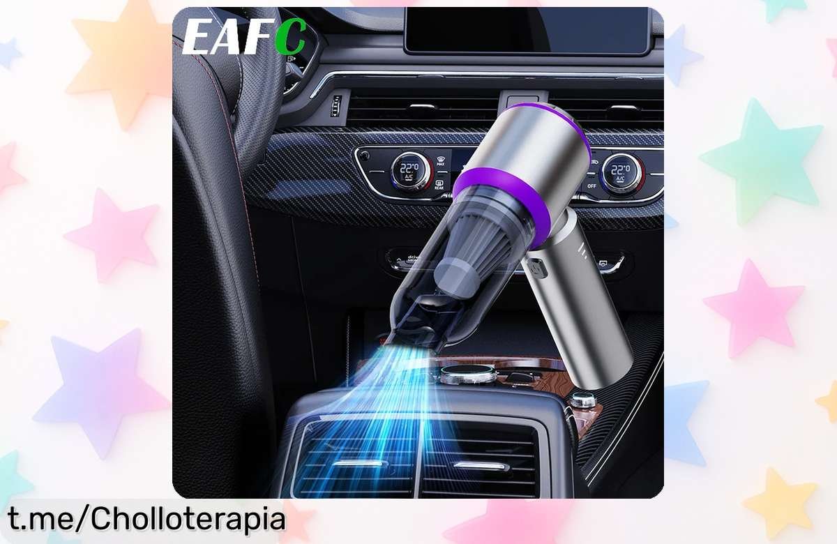 Aspiradora portátil para coche y casa con potente succión a precio de risa: limpia sin ruido ni líos. ¡Hazte ya con la tuya antes de que vuelvan los precios normales!