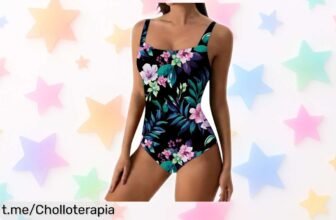 Bañador entero con estampado floral que moldea la barriga y deja tu espalda al aire, precio loco si añades 2 a la cesta; resalta tu belleza sin esfuerzo y siente el verano en tu piel.