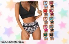 Bikini de dos piezas con cuello en V y control de barriga, estampado floral que arrasa; aprovecha el precio loco antes que se agote ¡siente la frescura del verano!