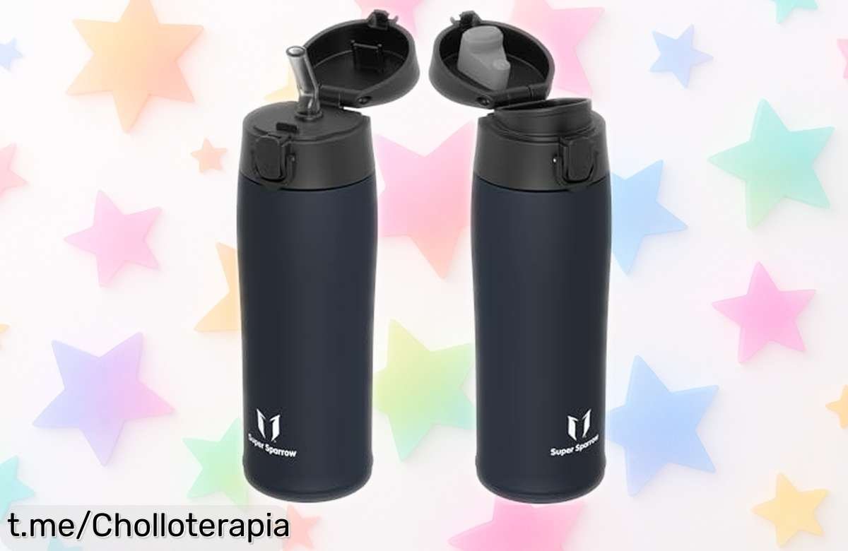 Botella de agua Super Sparrow para niños, ¡rebajada de precio loco! Ideal para bebidas frías o calientes durante horas. No te pierdas este chollo que alegra sus días y su hidratación.
