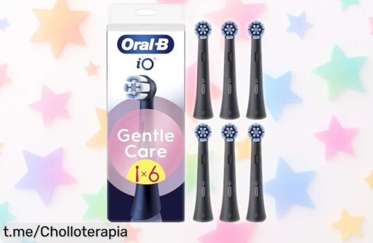 Cabezales de recambio OralB iO pack de 6 con filamentos suaves a un precio que no veas, ¡ideal para cuidar tu sonrisa y tus encías sensibles! No te lo pierdas.