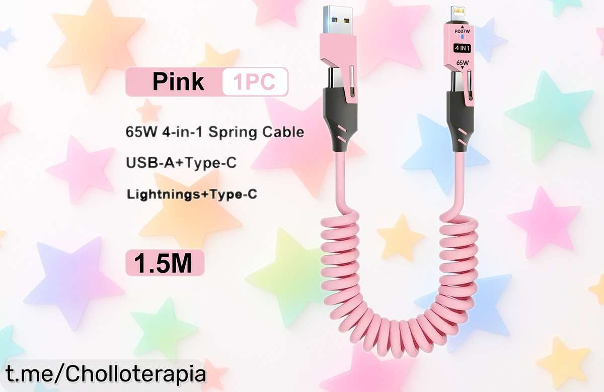 Cable USB C en espiral 4 en 1 para el coche, precio de ganga y carga rápida ¡No te quedes sin él! Llévalo siempre contigo y disfruta de la energía al instante.