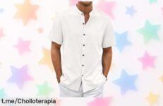 Camisa de lino Henley para hombre, el chollazo que necesitas: diseño moderno y frescura a un precio de escándalo que te hará lucir increíble. ¡No esperes más!