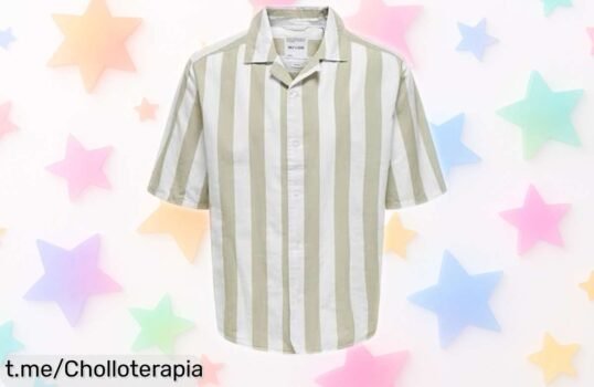 Camisa de rayas beige ONLY & SONS a precio regalado, ideal para cualquier plan y lucir con estilo; ¡no dejes escapar esta oportunidad única!