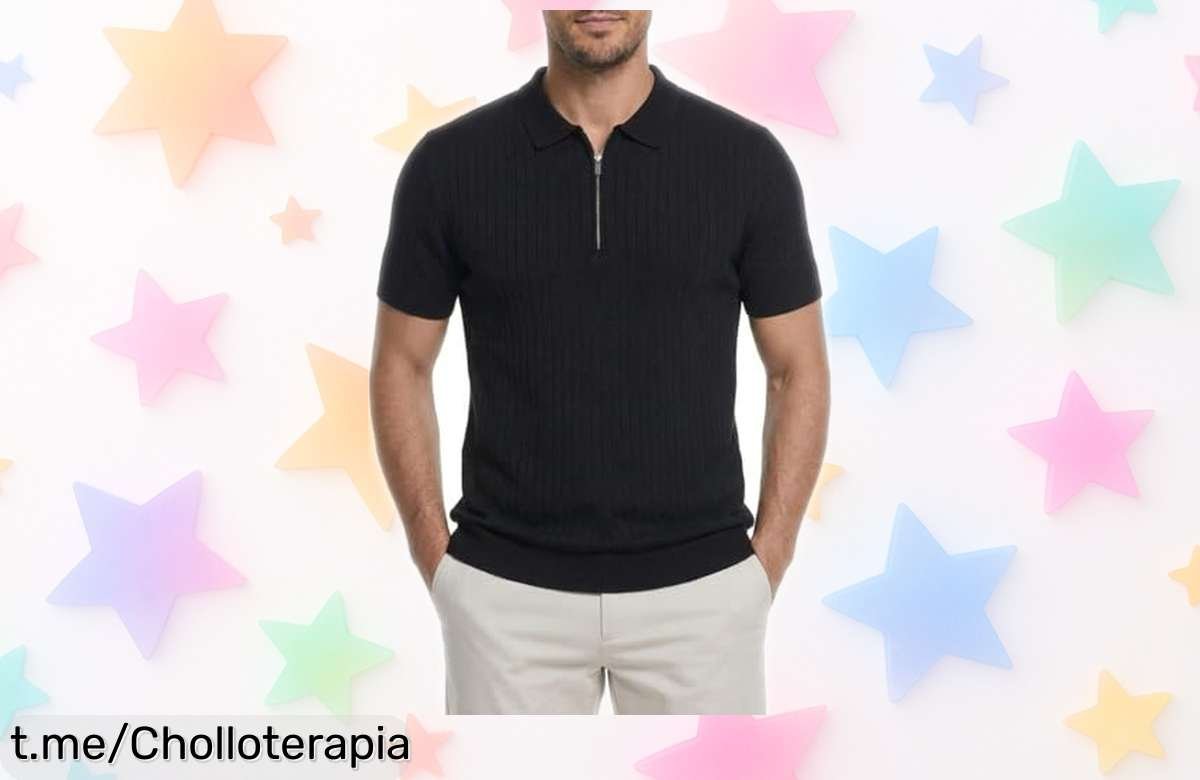 Camisa polo de hombre con textura canalé y cremallera, elegancia casual a un precio loco que no querrás dejar escapar. ¡Compra ya y luce espectacular!