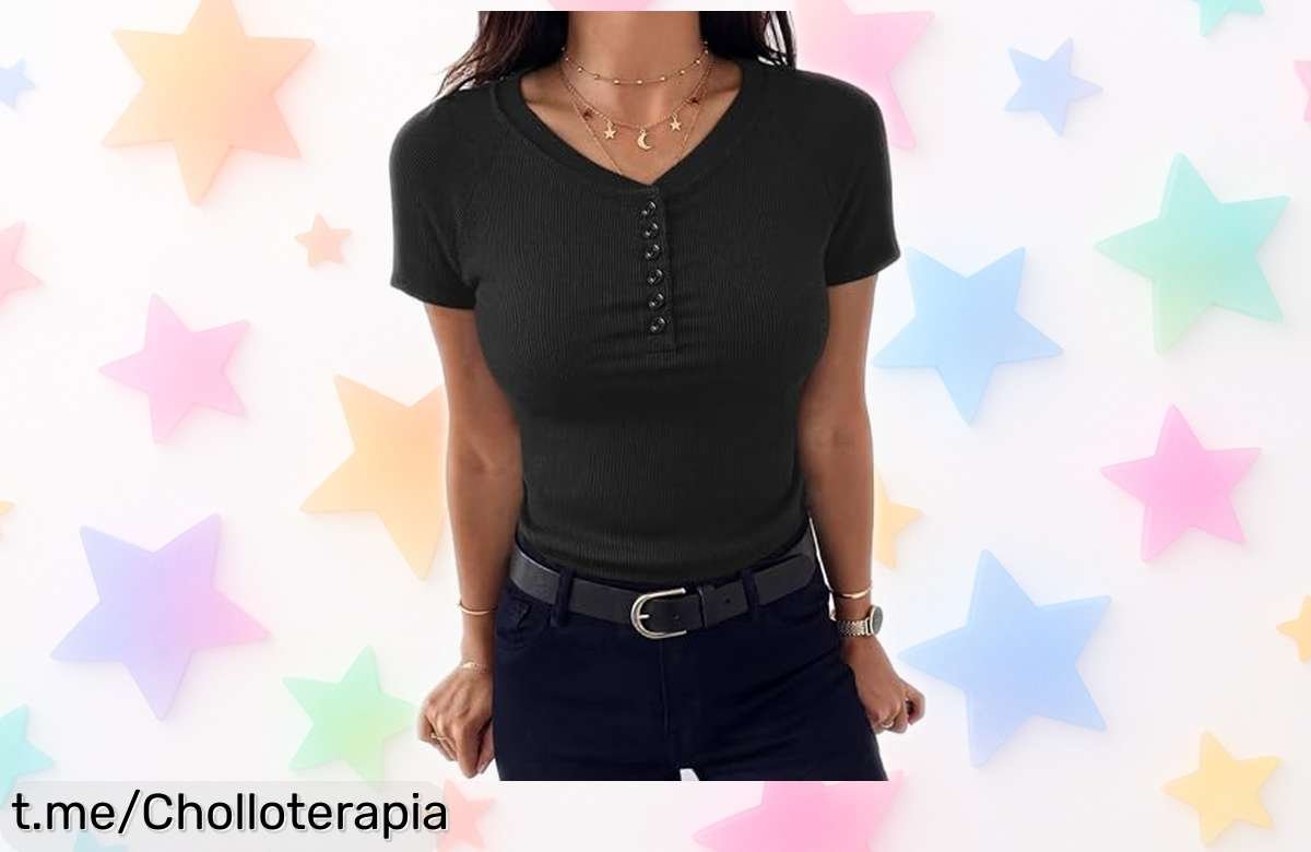 Camiseta básica ajustada Wayleb Top para mujer con botones que transforma tu look al instante, ¡precio bajado locamente! No dejes pasar esta oportunidad única y vístela ya.