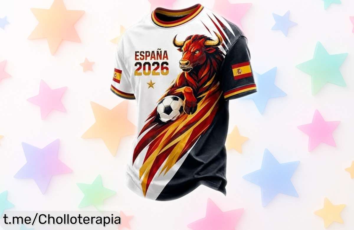 Camiseta retro de fútbol España Mundial 2026, celebrando el buen rollo futbolero. ¡Chollazo a precio loco añadiendo solo 3 a la cesta! No te quedes sin la tuya y vibra con cada jugada.