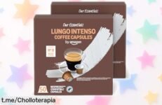 Cápsulas de café lungo intenso by Amazon, pack de 100 unidades a un precio loco que hará vibrar tus mañanas con sabor potente y aroma a nuez. ¡No te lo pierdas!