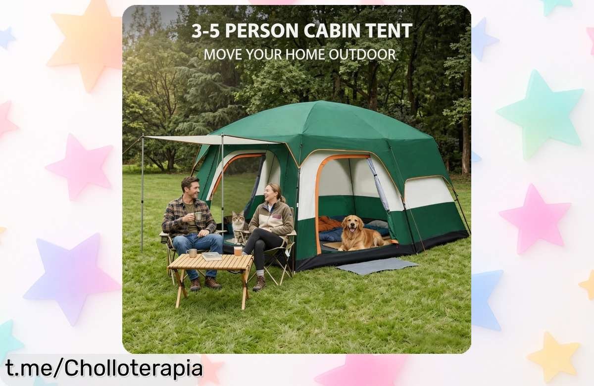 Carpa de camping hexagonal para 5 personas, ¡apertura automática y espacio para desconectar este finde a un precio que no te creerás!