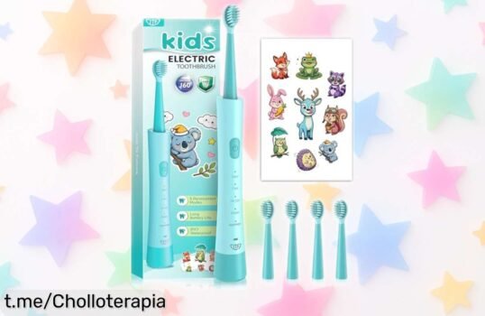 Cepillo eléctrico sónico JTF para niños: ¡ofertón con 5 modos y pegatinas divertidas! Tu pequeño se lo pasará genial cuidando su sonrisa. ¡No dejes pasar este chollo increíble!