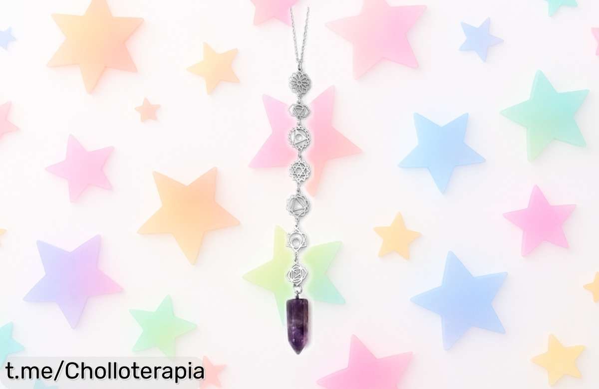 Colgante péndulo con 7 chakras y amatista natural de Simboliks a precio regalado, ¡aprovecha esta oportunidad única para equilibrar tu energía y conectar contigo mismo!