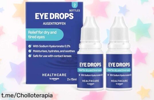 Colirio hidratante para ojos sensibles de Healthcare by Amazon, pack de 2 botecitos a precio regalado que calma la sequedad y cuida tus lentes. ¡No te lo pierdas!