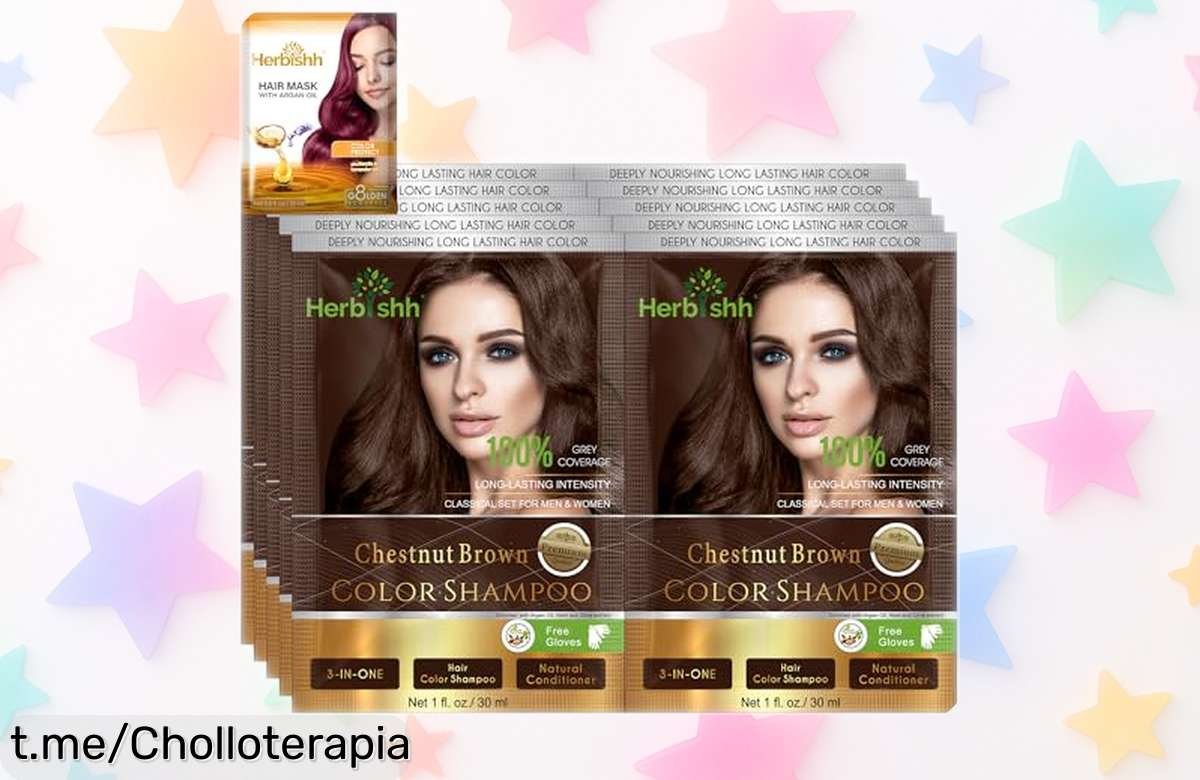 Descubre el increíble champú tinte Herbishh para canas, llévate 10+1 en sobres fáciles y sin tóxicos. ¡Aprovecha esta oferta que vuela! ¡Es tu momento de brillar!