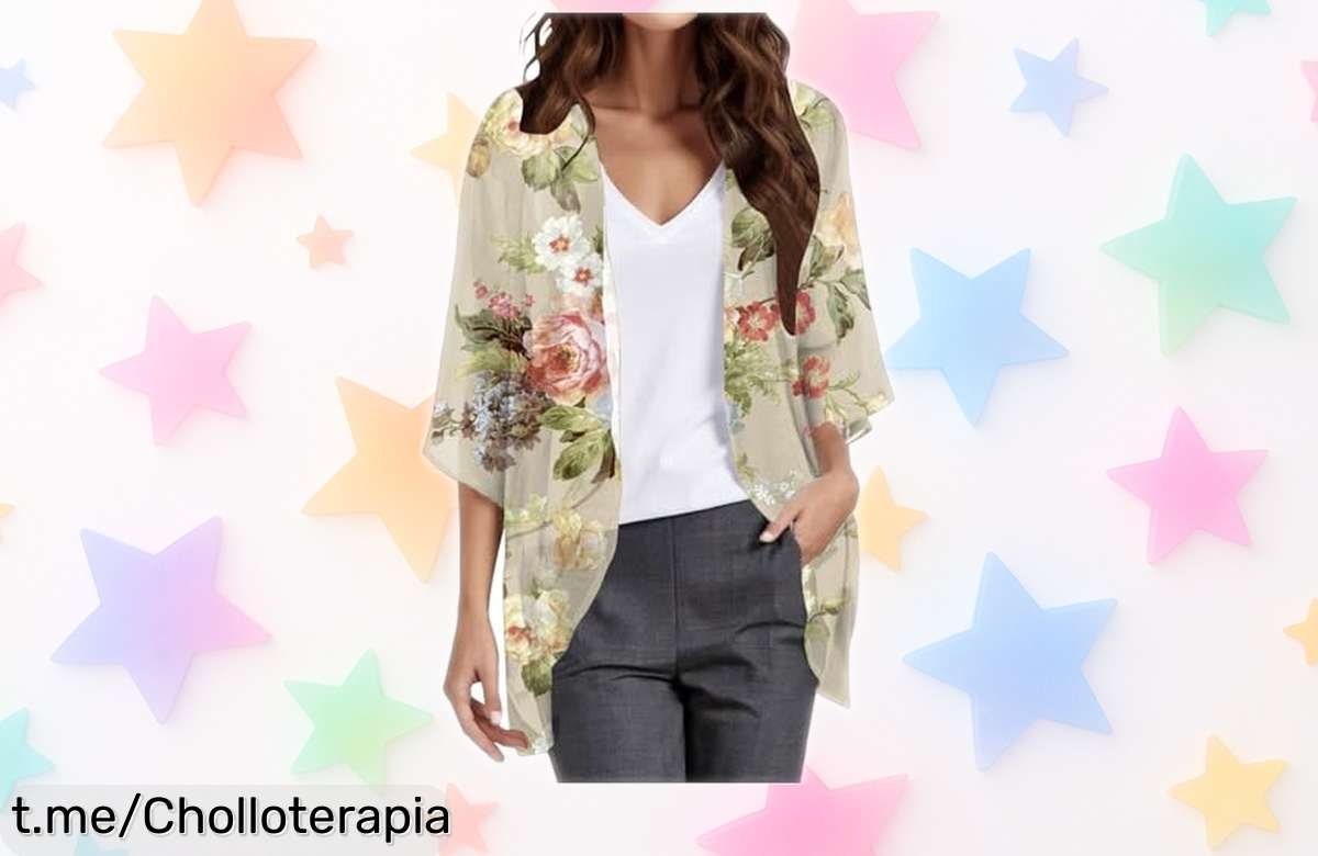 Descubre el kimono de gasa JYGNPC para mujer, un super chollo boho y floral que mejora cualquier look; añade 2 unidades a tu cesta y no te quedes sin él esta temporada.