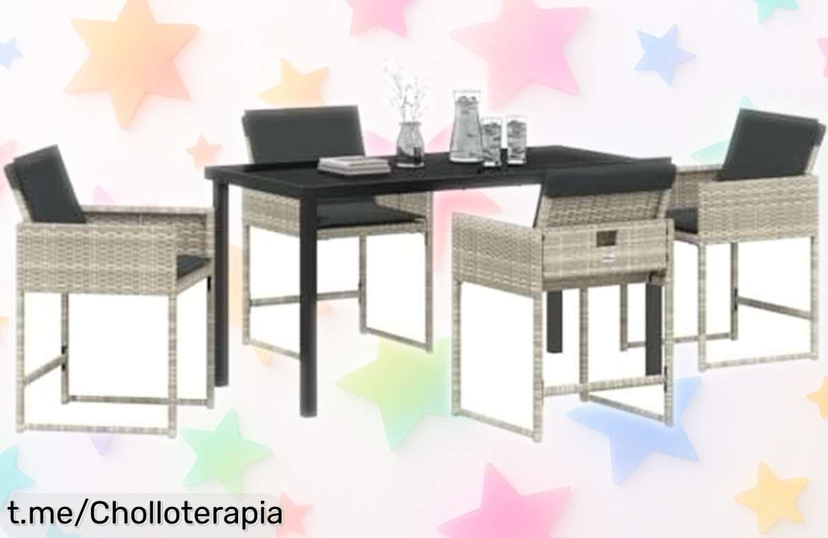 Deslumbrante conjunto de comedor para jardín vidaXL de 5 piezas, ligero y moderno a un súper precio que no querrás dejar pasar en tus reuniones al aire libre. ¡Hazlo tuyo ya!