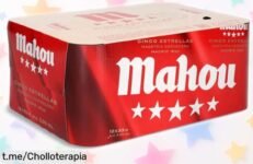 Disfruta de 12 latas de Mahou 5 Estrellas a un precio regalado, sabor fresco y afrutado que eleva cualquier plan. ¡No te lo puedes perder, corre antes que se acaben!