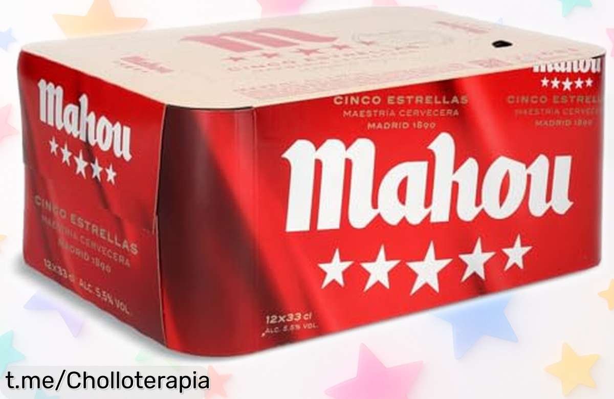 Disfruta de 12 latas de Mahou 5 Estrellas a un precio regalado, sabor fresco y afrutado que eleva cualquier plan. ¡No te lo puedes perder, corre antes que se acaben!