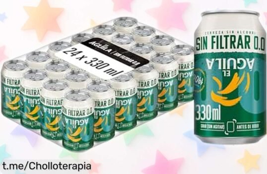 Disfruta de un pack de 24 latas de El Águila sin alcohol, sabor intenso y amargor suave; ¡un chollo para brindar en cada momento!