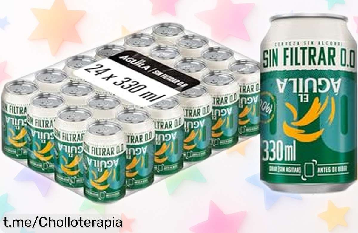 Disfruta de un pack de 24 latas de El Águila sin alcohol, sabor intenso y amargor suave; ¡un chollo para brindar en cada momento!