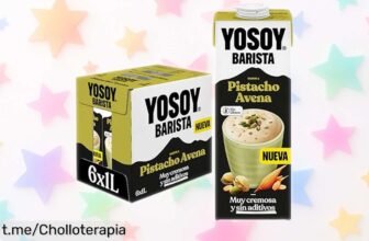 Disfruta del pack de 6 bebidas vegetales YOSOY Barista pistacho y avena a un precio increíble, ¡no dejes pasar esta oportunidad deliciosa para tus cafés!